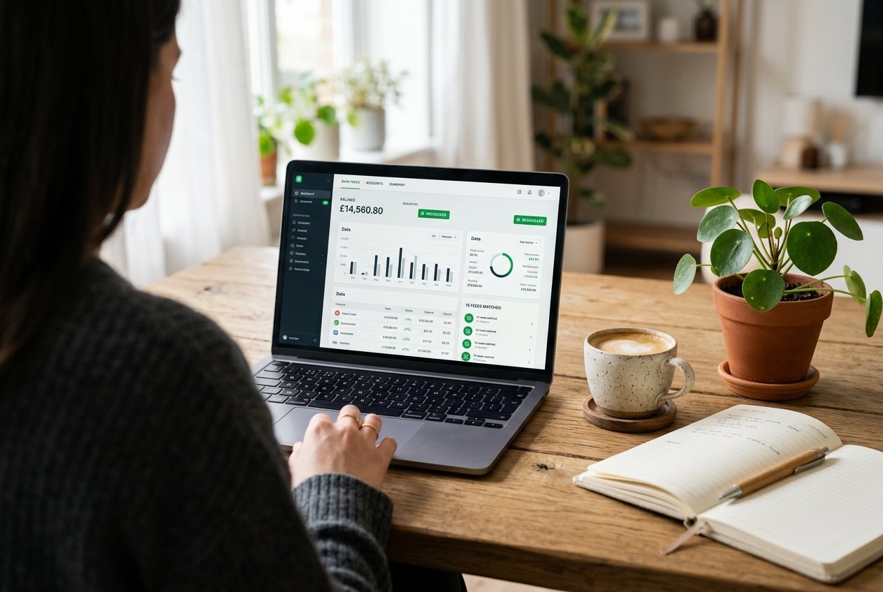 Business owner reviewing a clean, reconciled Xero dashboard on a laptop